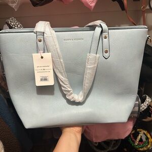 Poppy & Peonies Light Blue Tote Bag